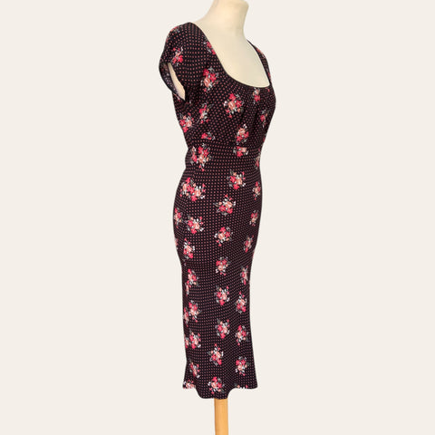 Robe midi à imprimé pois et fleurs