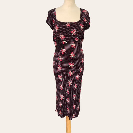 Robe midi à imprimé pois et fleurs