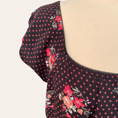 Robe midi à imprimé pois et fleurs