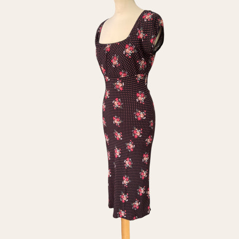 Robe midi à imprimé pois et fleurs