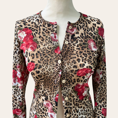 Cardigan imprimé léopard et roses