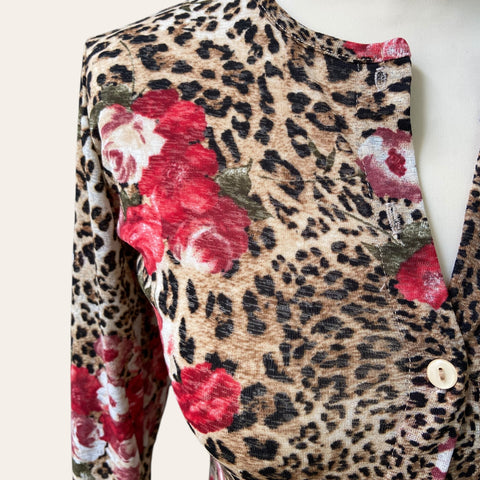 Cardigan imprimé léopard et roses