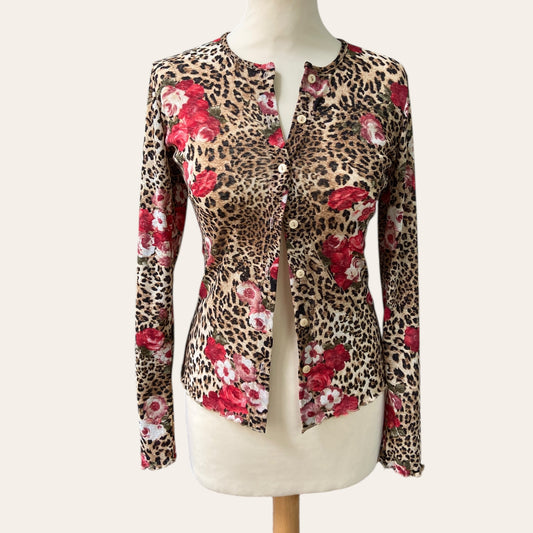Cardigan imprimé léopard et roses