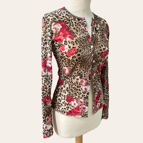 Cardigan imprimé léopard et roses