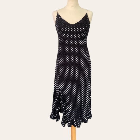 Polka dot and ruffle midi dress